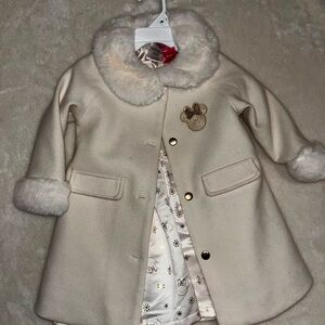 Disney Minnie Mouse 2T Holiday Dress & Faux Fur Trim Coat Set - Cream/Gold